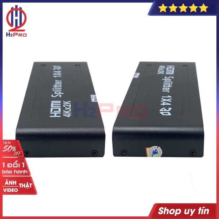 Bộ Chia HDMI Splitter 1 ra 4 H2pro cao cấp chuẩn 4K-3D-chất lượng cao chuẩn đầu vào, hàng hãng (tặng củ sạc 5V-2A 50k)