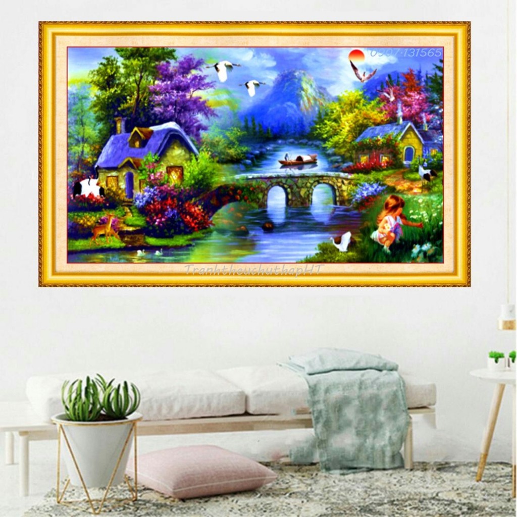 Tranh đính đá, Tranh thêu chữ thập 3D Gia Đình Hạnh Phúc LV196, LV3145