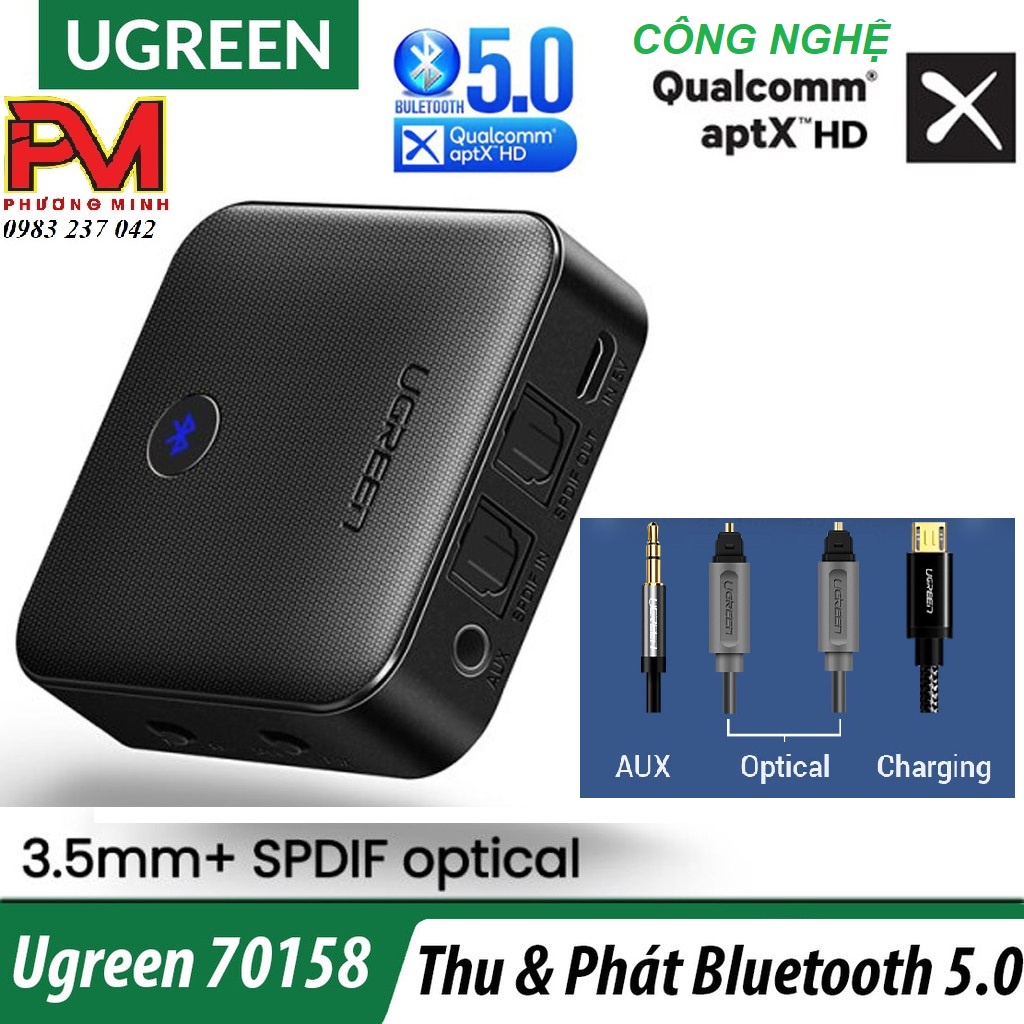 Bộ thu và phát Bluetooth 5.0 hỗ trợ SPDIF Optical và APTX UGREEN 70158 Cao cấp - Hàng chính hãng