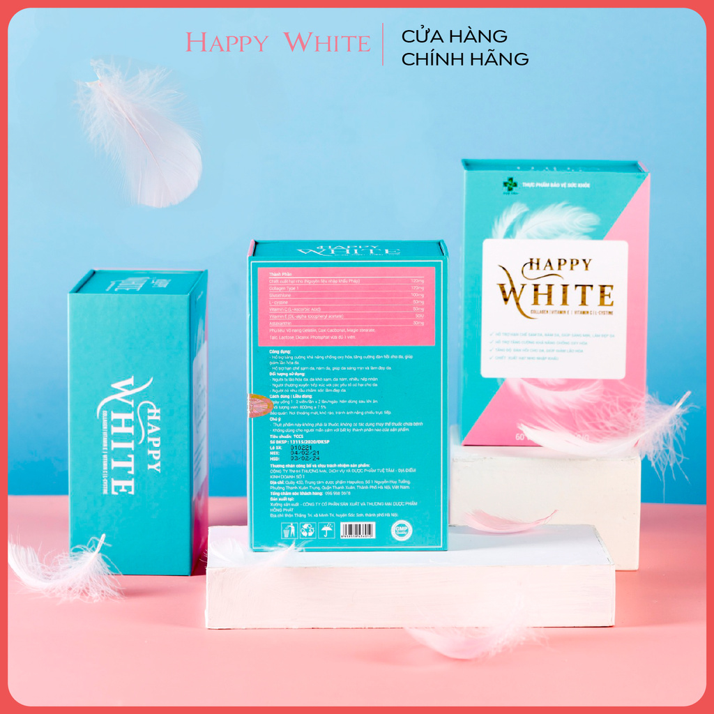 Viên Uống Trắng Da Happy White Combo 3 Hộp, Hỗ Trợ Làm Trắng Da, Giảm Nếp Nhăn, Chạy Xệ, Làm Mờ Thâm Nám