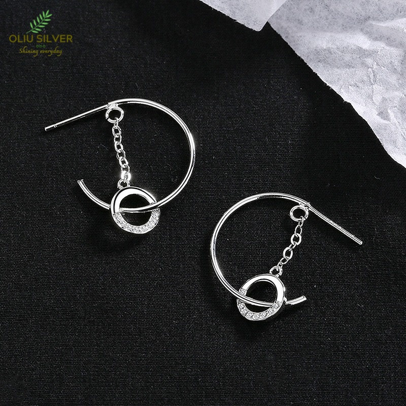 Bông Tai Bạc S925 Chữ C Crystal Round Trẻ Trung Cá Tính | Khuyên Tai Nữ Trang Sức Bạc 925