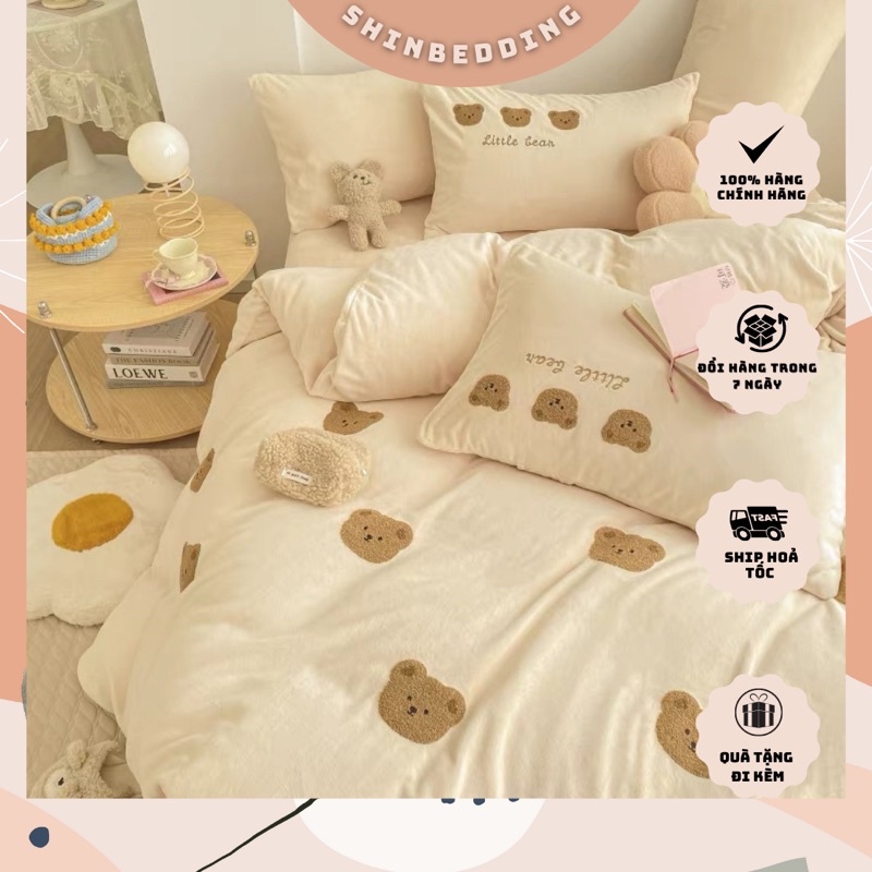 Set Bộ Vỏ Chăn Ga Nỉ Mịn Thêu Nhiều Hoạ Tiết Dễ Thương