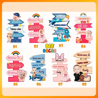 Cây welcome sinh nhật in hình chibi, tên bé
