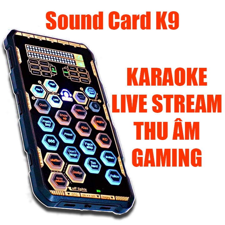 Sound Card K9 Bluetooth, Vang Mini Karaoke, Live Stream, Thu Âm Nhỏ Gọn Bỏ Túi