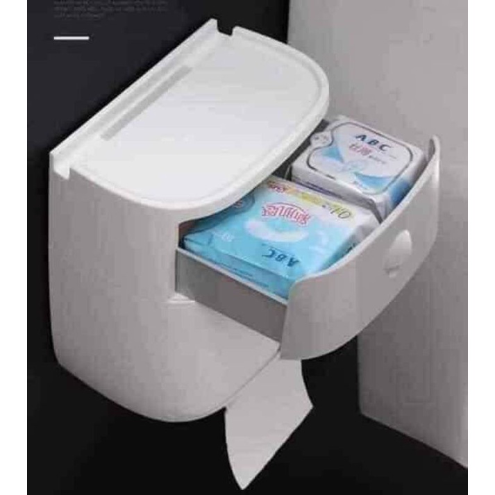 Hộp đựng giấy toilet Ecoco  MẪU MỚI  hộp đựng giấy thiết ké 2 ngăn kéo nhỏ đựng đồ, phía trên dùng để kê điện thoại