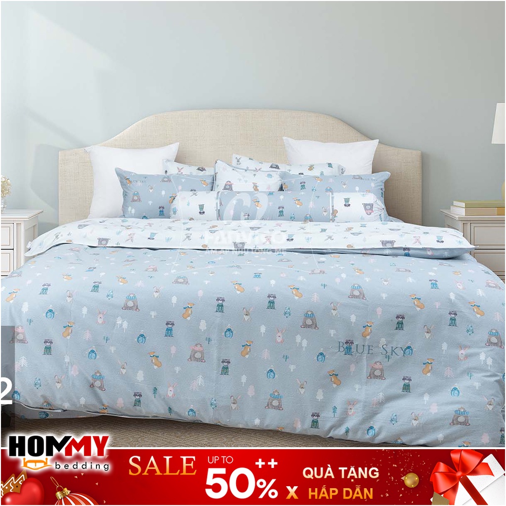 🍁 Mẫu Chăn Ga Gối 🍁 Hanvico Blue Sky DL182 vải cotton cao cấp (bán lẻ ga chun / vỏ chăn / đôi vỏ gối)