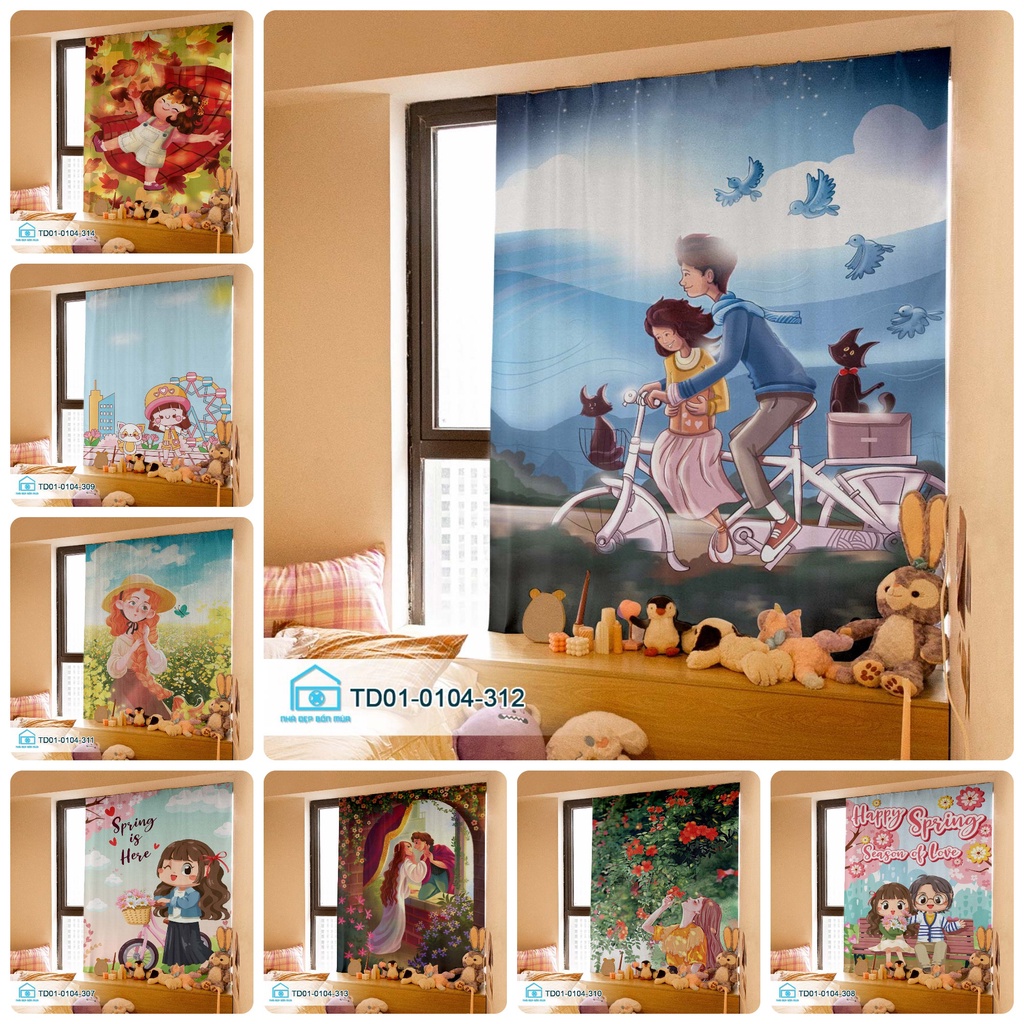 Rèm cửa dán tường Tín Phát Decor, rèm cửa sổ dán tường anime cô gái dễ thương