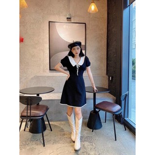 ĐẦM ĐEN PHỐI CỔ PETER TRẮNG VIỀN REN