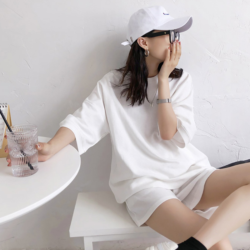 IELGY Set Áo Thun Ngắn Tay + Quần short Lưng Cao Thời Trang Thể Thao Cho Nữ