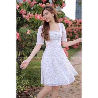 Đầm Voan Hoa Nhí Xòe LANA màu trắng kem