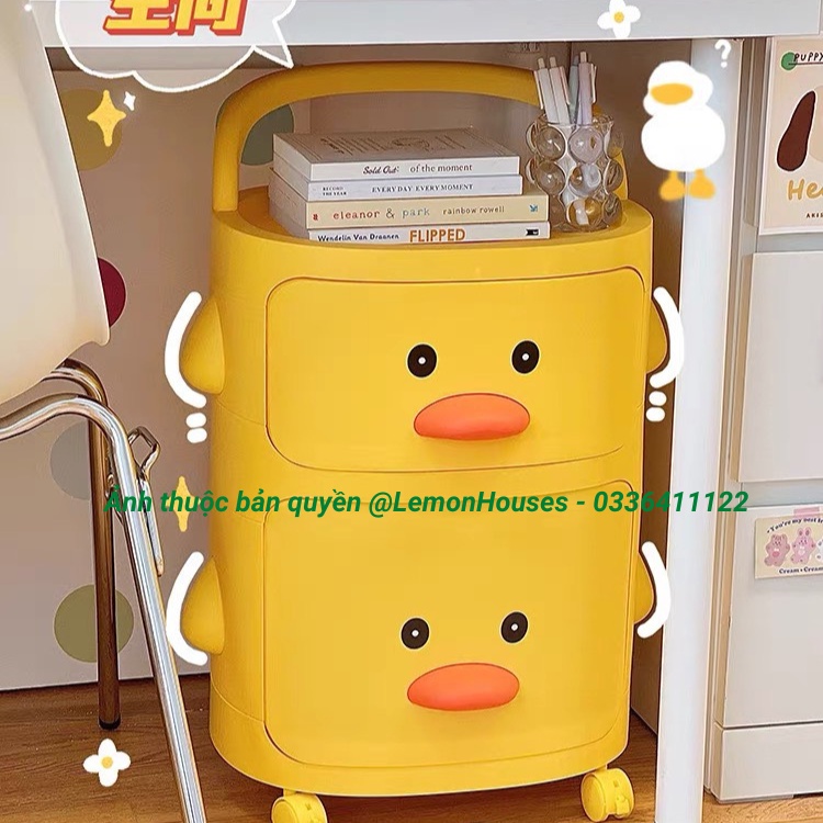 Kệ 2 tầng, kệ 3 tầng hình Vịt vàng vuông siêu đáng yêu, chất liệu nhựa cứng an toàn