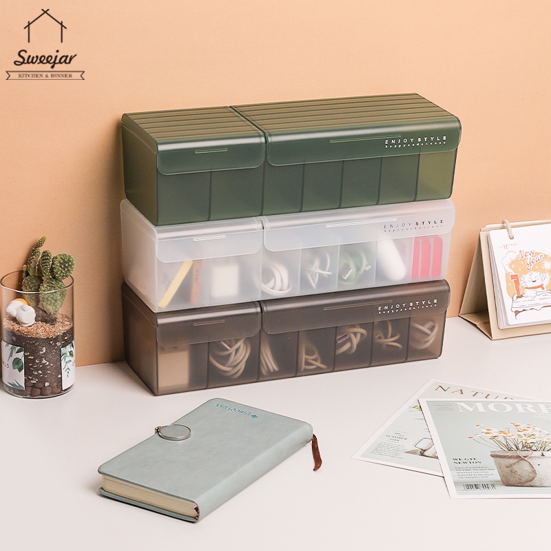 Hộp đựng SWEEJAR bằng PP với nhãn dán và dây khóa dán chia ngăn đựng củ sạc/ dây cáp tai nghe cho nhà văn phòng