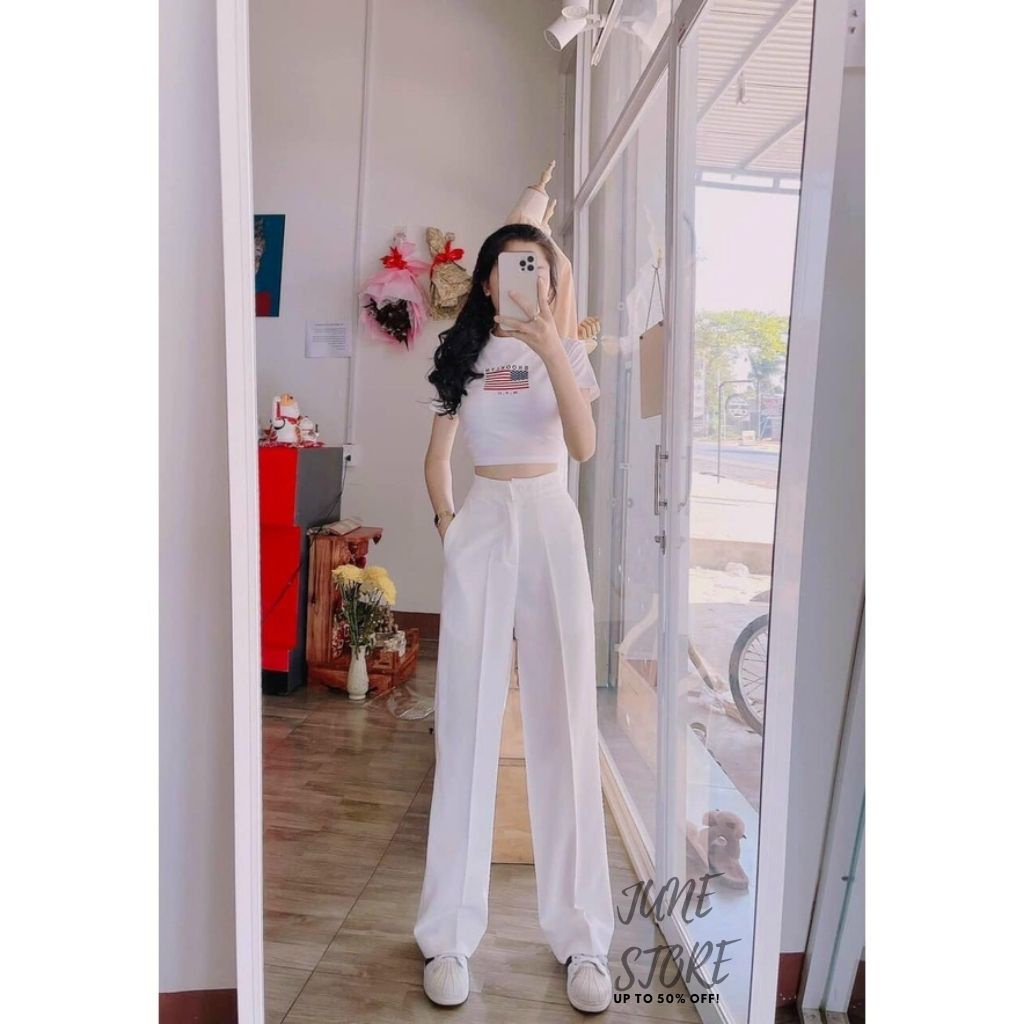 Quần ống rộng suông nữ khoá trước lưng cao khuy giữa quần culottes ống xuông cạp cao cho nữ [ HÀNG CAO CẤP ]
