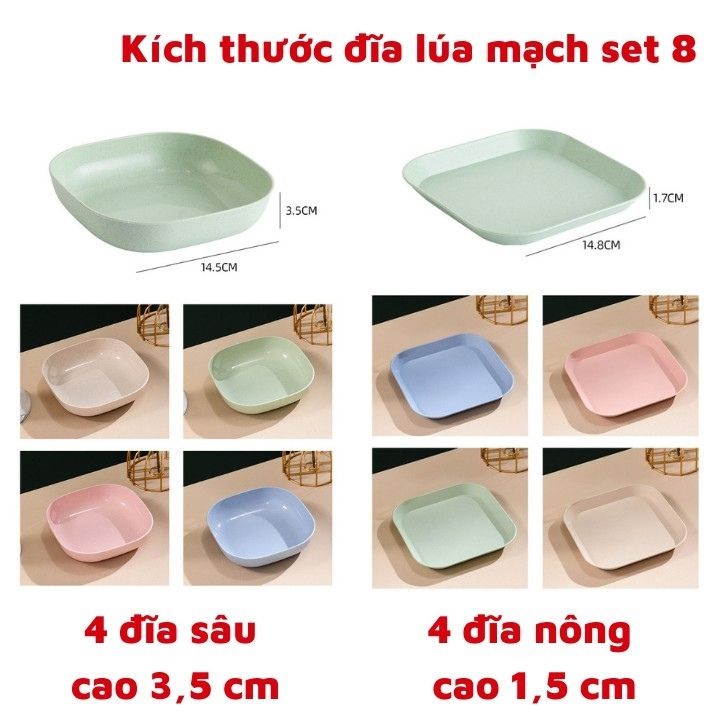 Bộ 8 đĩa lúa mạch , khay đựng trái cây đồ ăn vặt màu pastel siêu đẹp Leo’s_Official