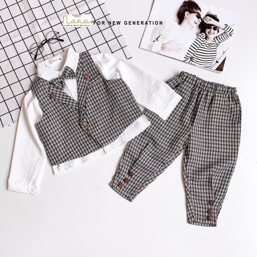 Set vest caro 3 chi tiết đúng chuẩn style hàn quốc dành cho bé trai - Nana shop quần áo trẻ em cao cấp