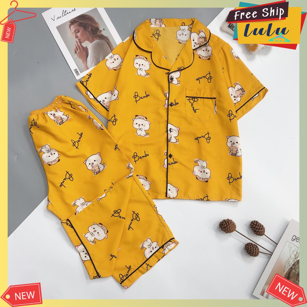 Pijama kate thái lửng freesize dưới 62kg Lulu Shop, đồ bộ mặc nhà nữ áo cộc quần lửng ngố. | BigBuy360 - bigbuy360.vn