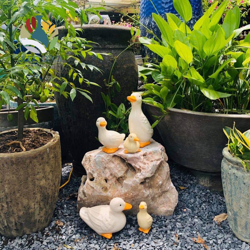 Cặp tượng gốm vịt con decor trang trí nhà cửa, tiểu cảnh Vườn Gốm - The Garden