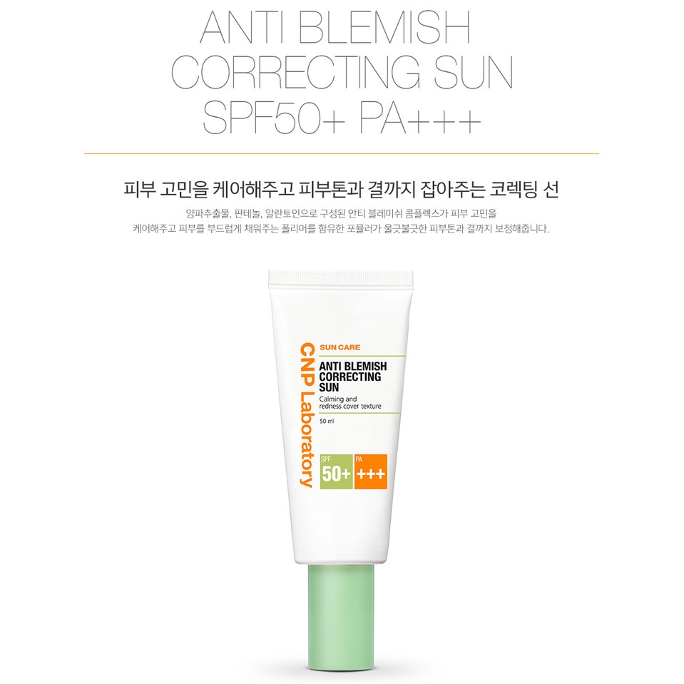 Kem chống nắng làm dịu và giảm mẩn đỏ cho da mụn CNP Laboratory Anti Blemish Correcting Sun SPF50+/PA+++ 50ml