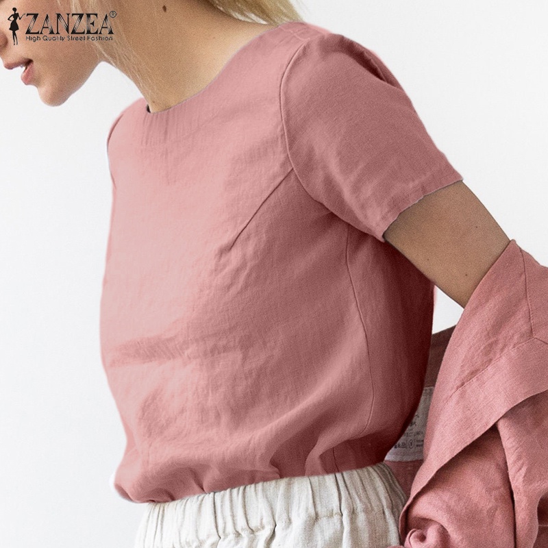 Zanzea Áo Thun Nữ Tay Ngắn Màu Trơn Phong Cách Châu Âu