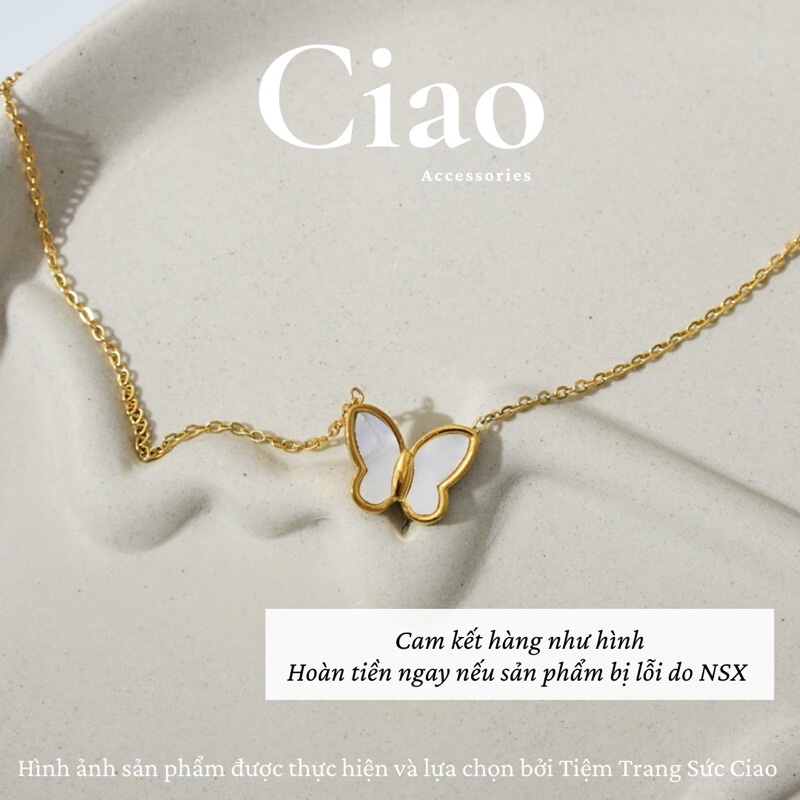 [HOẢ TỐC 1H] Dây chuyền/ Vòng cổ titan không gỉ thiết kế hình bướm xà cừ tinh tế Isabella Ciao