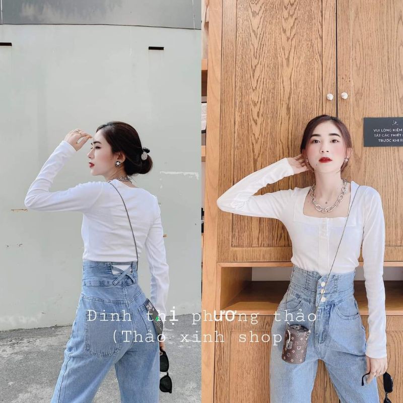 Quần jeans baggy nữ lưng cao đai chéo sau thảo xinh shop tôn dáng
