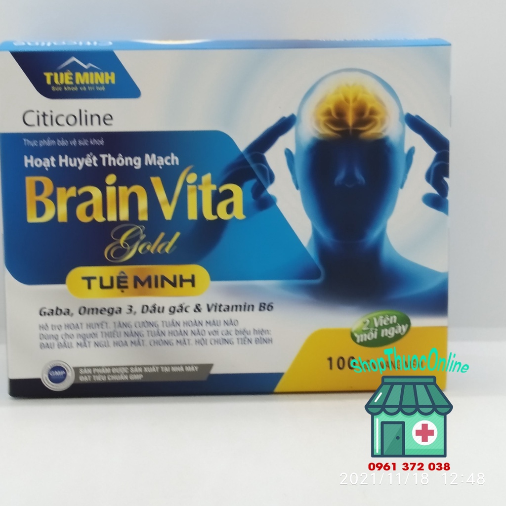 Hoạt huyết thông mạch Brain Vita Gold Tuệ Minh hộp 100 viên