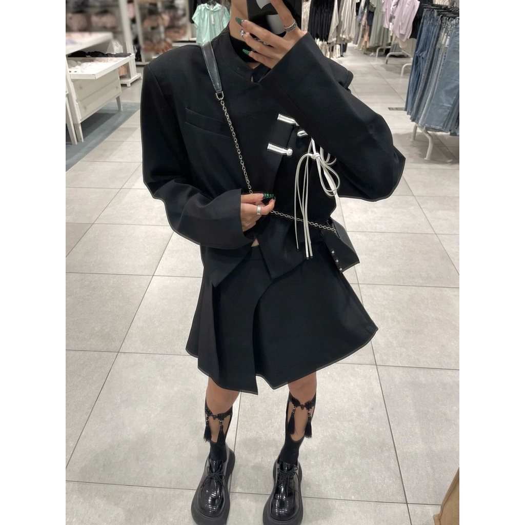 Phong Cách Thu Đông Mới!F &amp; X Bộ Áo Khoác Suit + Chân Váy Ngắn Xếp Ly Kiểu Retro Pháp Thời Trang Mùa Thu Dành Cho Nữ