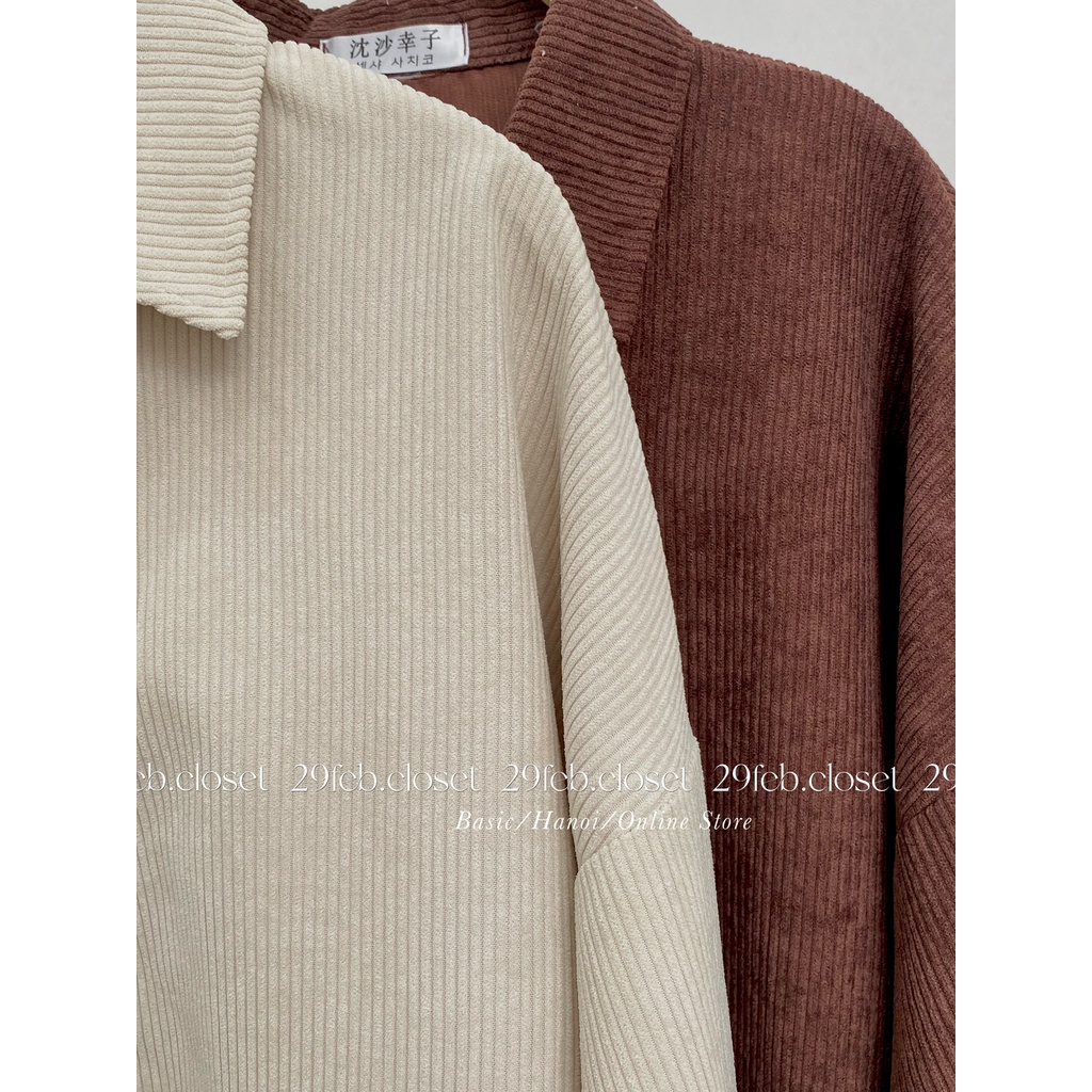 [Ảnh thật/Video] Áo sơ mi nhung tăm oversize dài tay - 29feb.closet - A75