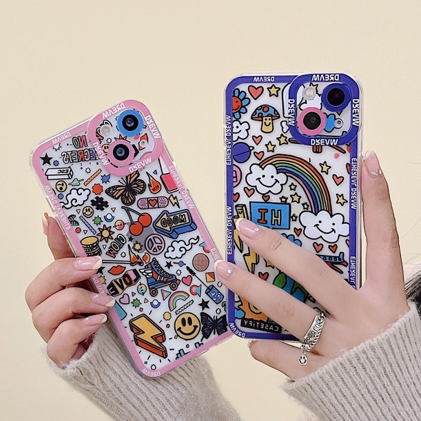 Huawei Y9 Prime Y7 2019 Y9S Nova 5T 7 3e 4e 3i Honor 20 8X Mate 40 30 20 P40 P30 P20 Pro Lite Cartoon Rainbow Smiley Graffiti Tpu Clear Soft Phone Case Full Back Cover JSC 01