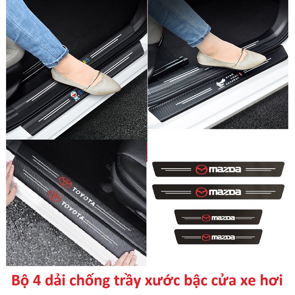 Bộ 4 dán bậc cửa vân carbon chống trầy xước bậc dẫm lên xuống xe hơi ô tô đủ thương hiệu xe LOẠI TỐT