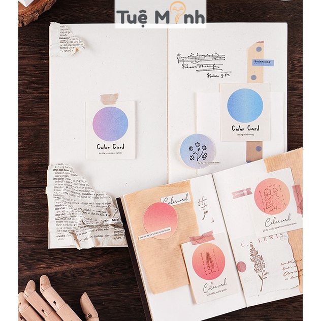 Hộp 40 tờ Note kiêm sticker Color card khung nền đóng dấu VPPTUEMINH, viết chữ trang trí bullet journal Tuệ Minh NO07