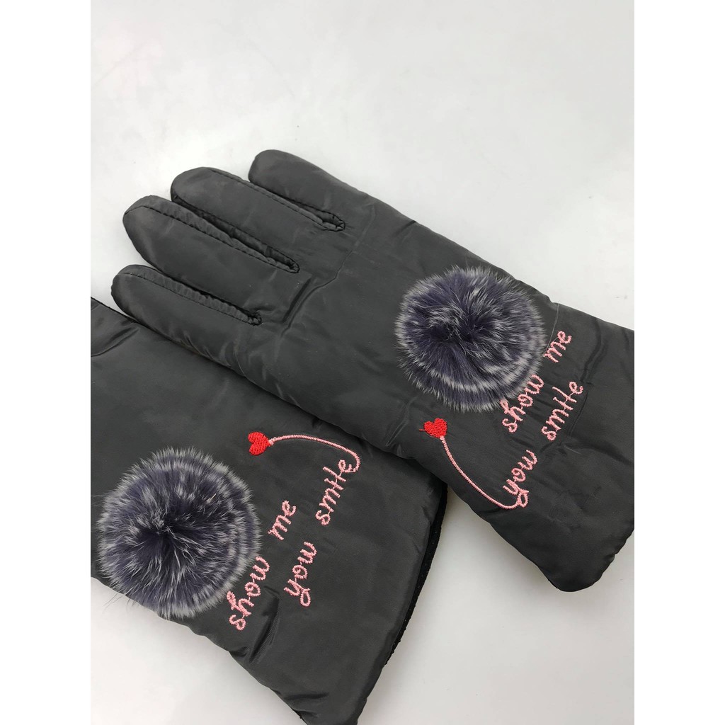 Găng tay đi xe máy lót nỉ họa tiết hình bông hoa, tất tay giữ ấm mùa đông, chống thấm nước, chống gió hiệu quả