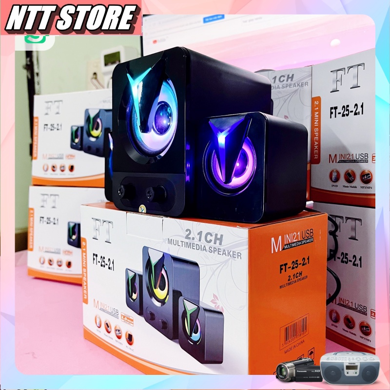 Loa máy tính để bàn 2.1 FT-25 mini dành cho PC Laptop Điện thoại có led - Bass cực đã, giá thành rẻ - Máy Tính TT