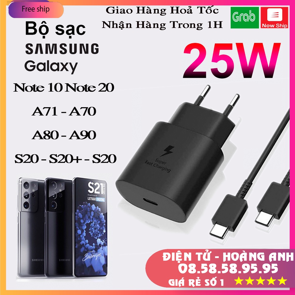 Bộ Sạc nhanh Samsung 25W Cổng Type C chính hãng Note 10 Note 20 A71, A70, A80, A90, S20, S20+, S20 Ultra