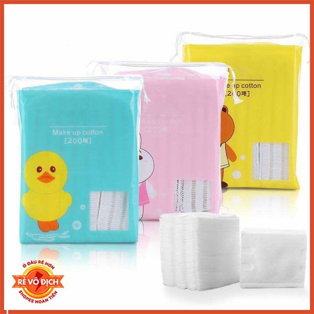 Bông tẩy trang 200 miếng thỏ gấu vịt 100% cotton thiên nhiên