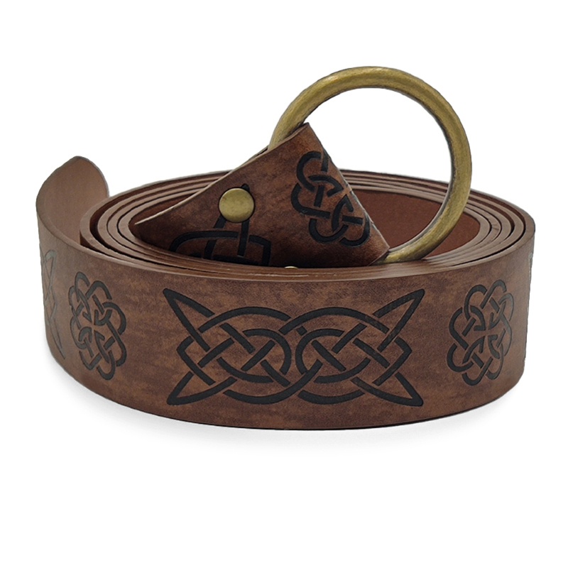 Thắt Lưng Da PU Khóa Chữ O Dập Nổi Hóa Trang Viking Vegvisir Cho Nam