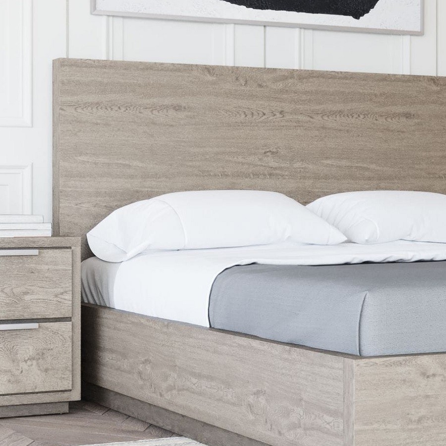 Bộ giường ngủ mặt gỗ G198 Nova gỗ công nghiệp màu xám và 2 tab đầu giường