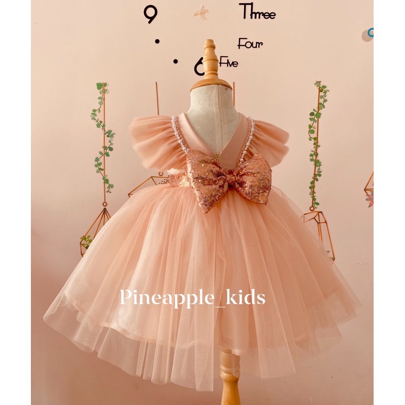 Váy nơ tiểu thư bé gái màu hồng thiết kế cao cấp