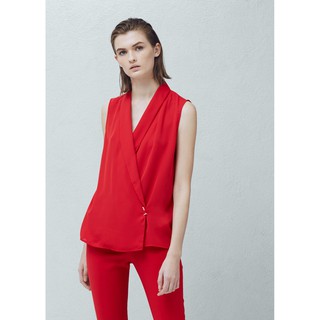 Áo Mango gilet đỏ không tay cổ lapel dáng blazer size XS