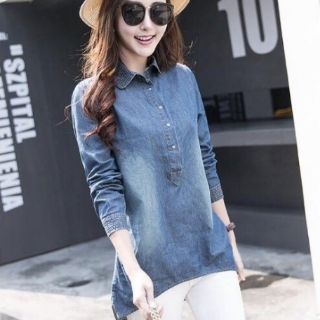 ÁO SƠ MI JEAN FORM DÀI TÀ BO_A495