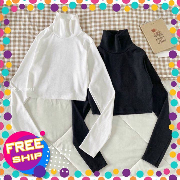 Áo Croptop ⚡ FREESHIP ⚡ Áo Croptop thun tay dài cổ lọ basic siêu hot hit, Chất thun gân mịn 💟