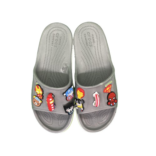 Dép lê cross nữ quai ngang màu xám full box tặng 12 siticker cross gắn dép Cờ rốc