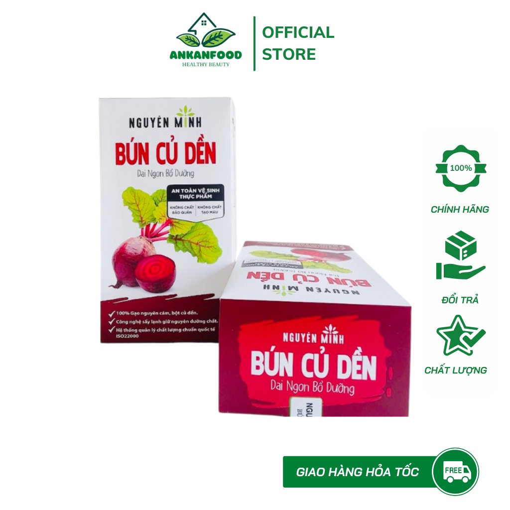 Bún củ dền Nguyên Minh hộp 300gram, Mì rau củ sợi nhỏ dai bổ sung dinh dưỡng, ANKANFOOD