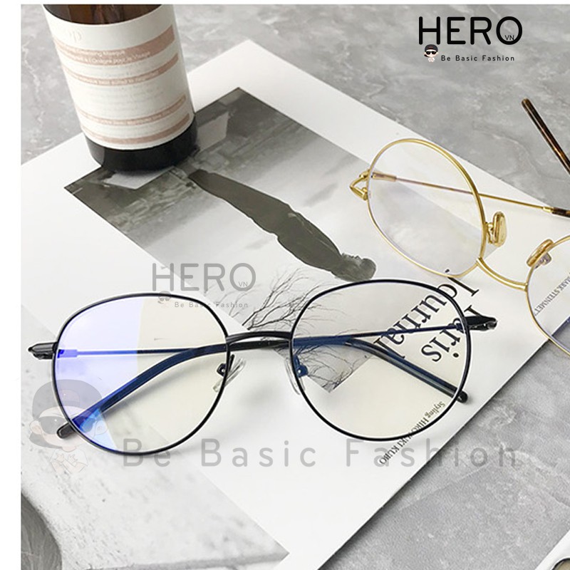 Kính Nobita Ulzzang Thời Trang Hàn Quốc, Kính Không Độ Giả Cận Gọng Oval Màu Đen HERO KM01 | BigBuy360 - bigbuy360.vn