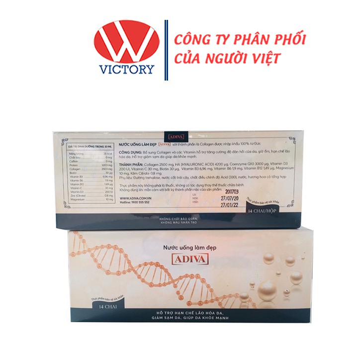 ADIVA Collagen Dạng Nước (Hộp 14 Chai) - Giúp Ngăn Ngừa Lão Hóa Hiệu Quả Cho Da - Victory Pharmacy