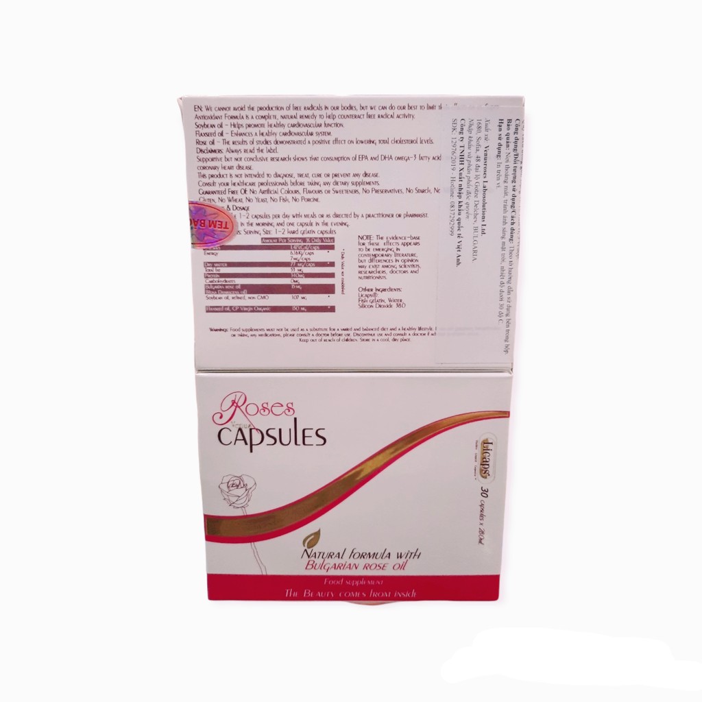 VenusRoses Viên uống hoa hồng Bungari - Giúp da trắng hồng, ngăn lão hóa da, giảm căng thẳng, mệt mỏi [Chính hãng]