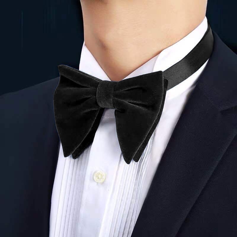 Nơ chú rể kiểu tai mèo, chất vải nhung và phi bóng 2 cánh nơ rộng