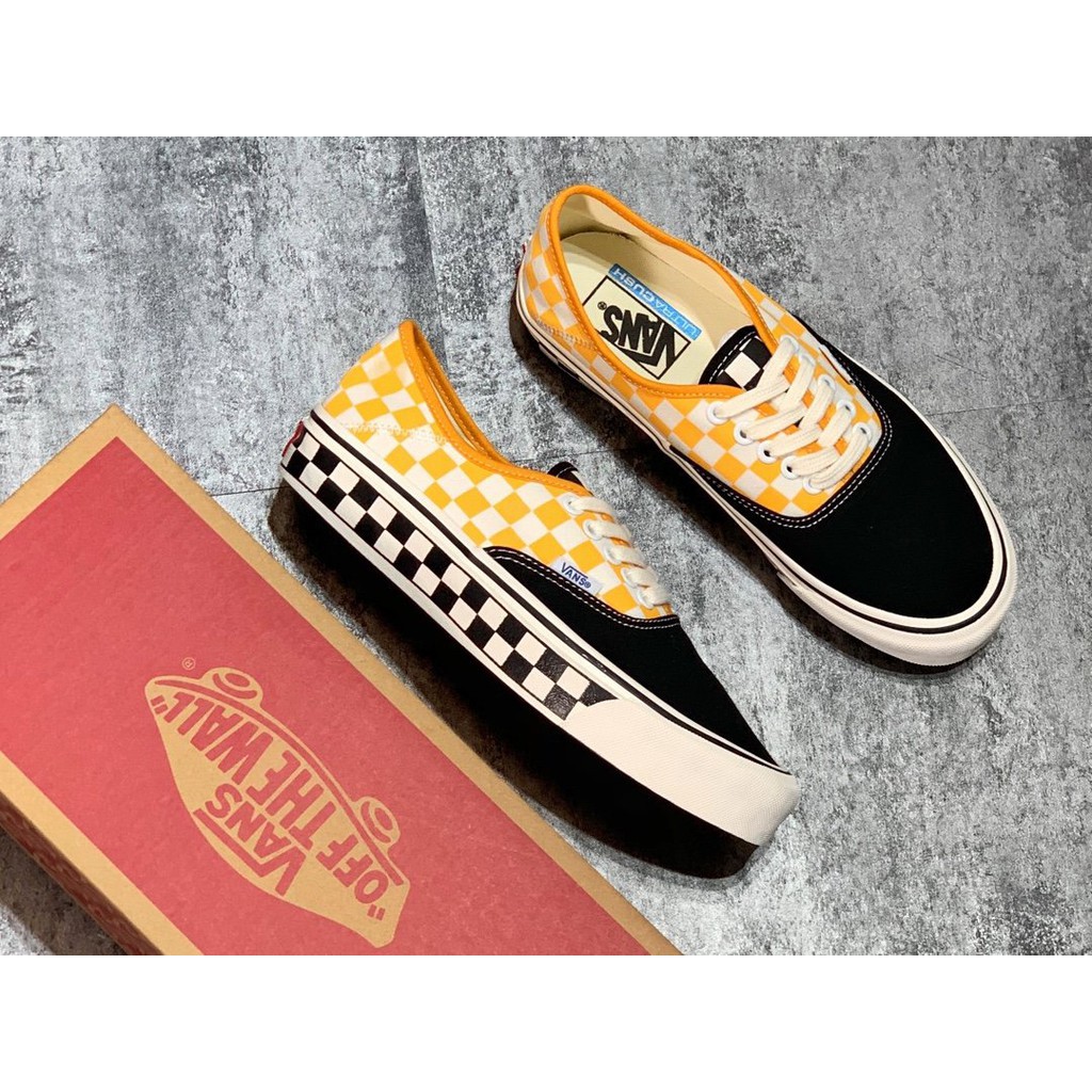 【Giá đặc biệt】VANS AUTHENTIC SF giày vải kẻ caro đen, vàng và trắng khâu đôi