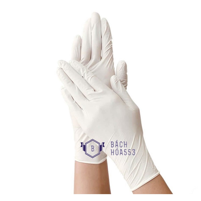 Hộp 50 đôi găng tay cao su y tế có bột HM GLOVE Size M (Màu Trắng)