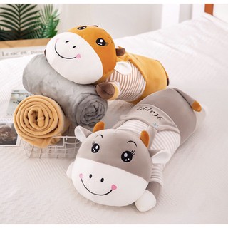 gối ngủ văn phòng, gấu bông, thú nhồi bông hình thú 3 in 1 mẫu bò, trâu xinh
